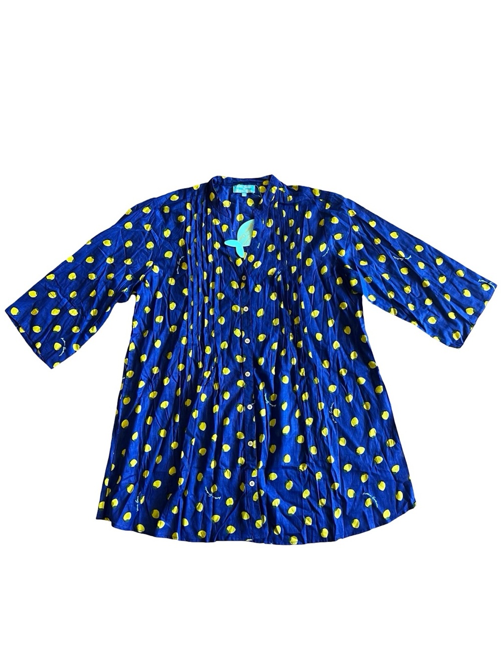 NWT ANTICA SARTORIA Positano Italy Blue Lemon-Print OS Tunic Euro Summer Amalfi